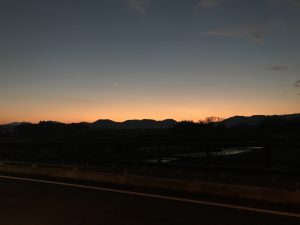 SEO研修の帰り道の滋賀県の夕日